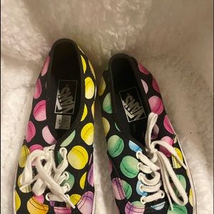 Womens Vans size 8 black with macaroons all colors.